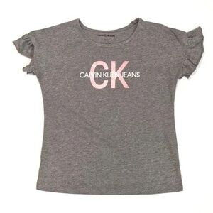 Calvin Klein Kids Gray and Pink Logo Tee